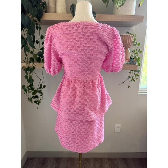 Lost Wander Paloma Pink Textured Puff Sleeve Top & Mini Skirt Set Small Brunch - Picture 2 of 13